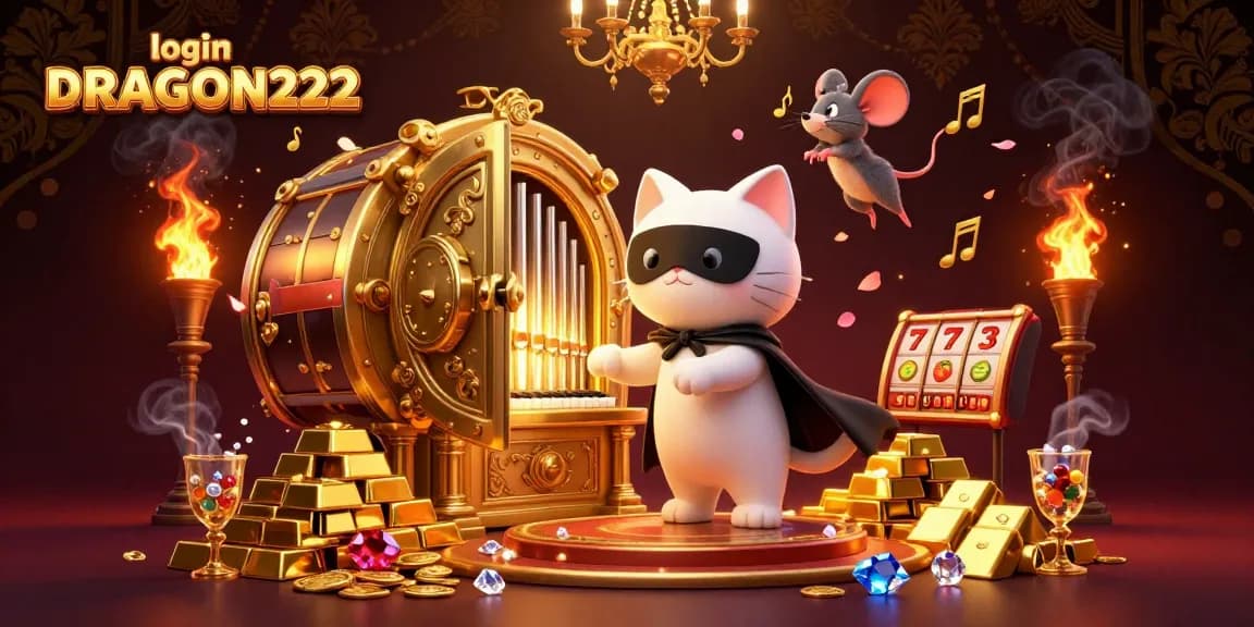 Engage with the thrilling login DRAGON222 experience featuring a casino organ, gold treasures, and vibrant characters.