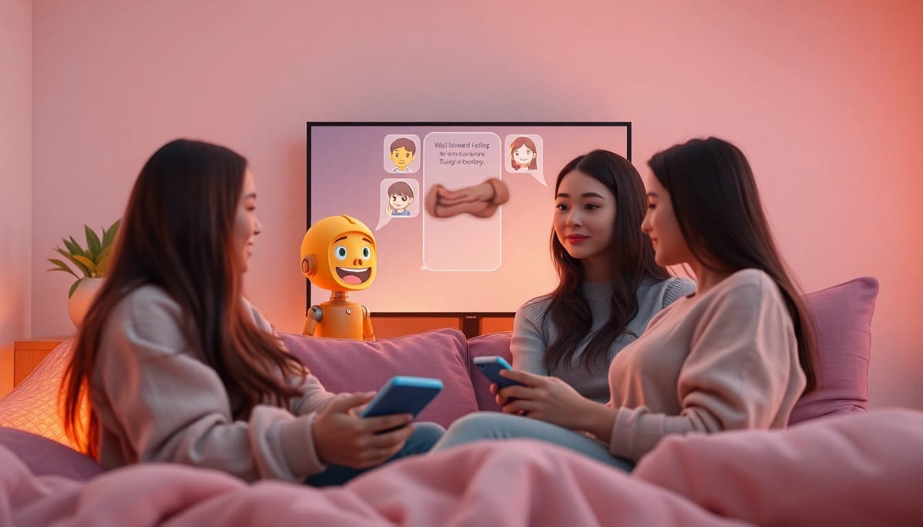 Engaging sex chat ai interaction in a cozy digital chat setting, showcasing playful AI characters.