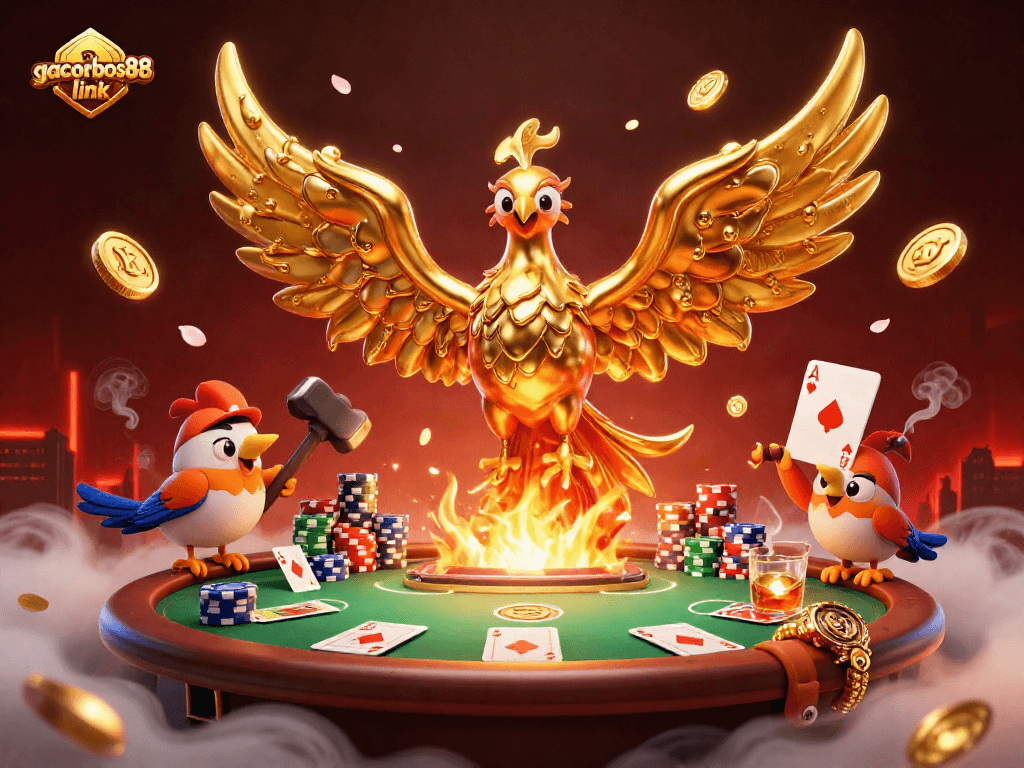 Experience the excitement of gacorbos88 link with a stunning illustration of a winning poker scene.