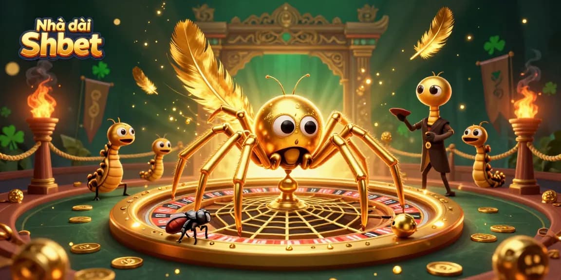 Engage with Nhà cái Shbet in this dynamic casino scene featuring a golden spider and croupier.
