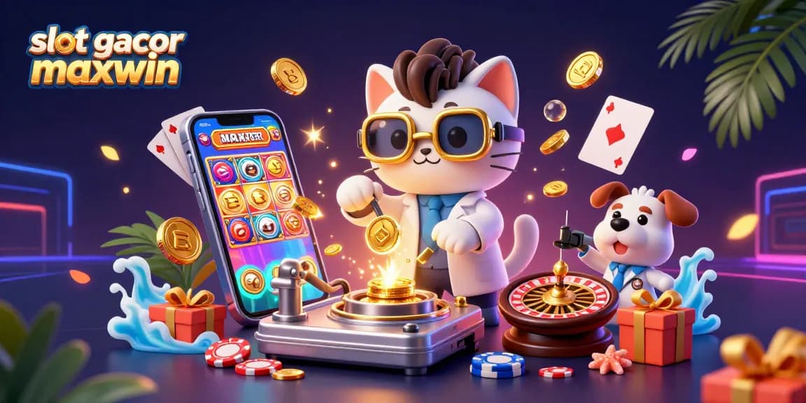 Menangkan jackpot dengan slot gacor maxwin di ilustrasi kasino tiga dimensi yang megah.