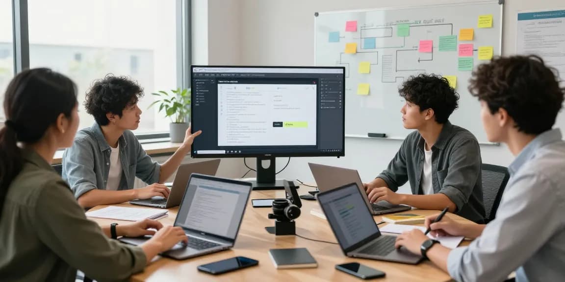 Team collaboration in a modern office discussing Snipaste官网 features, highlighting innovative screenshot tools.