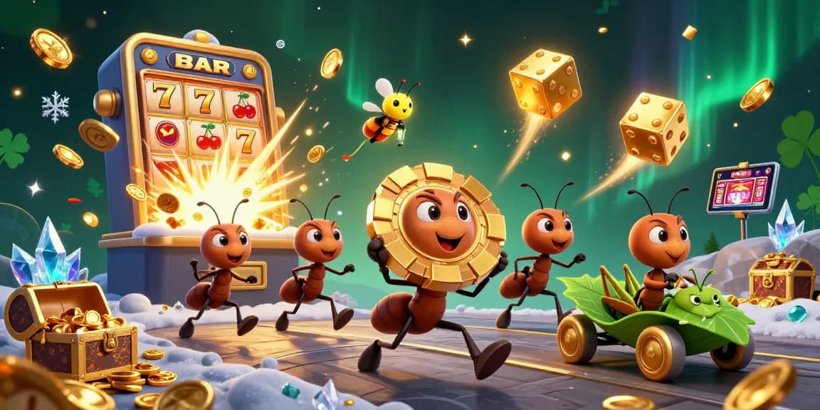 Experience the thrill of soi kèo nhà cái with dynamic casino elements including vibrant 3D ants and golden chips.