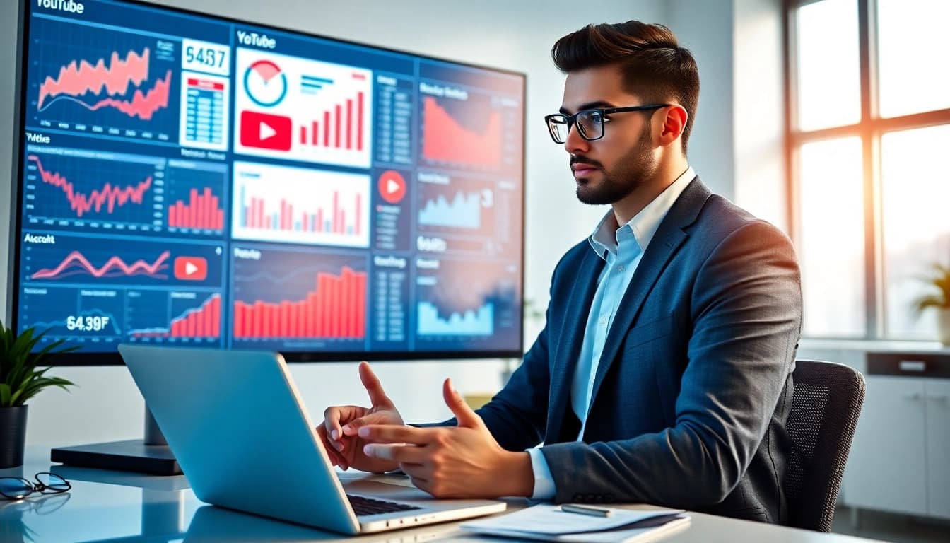 youtube 再生回数 購入によりデータ分析するマーケティングの専門家のビジュアル.
