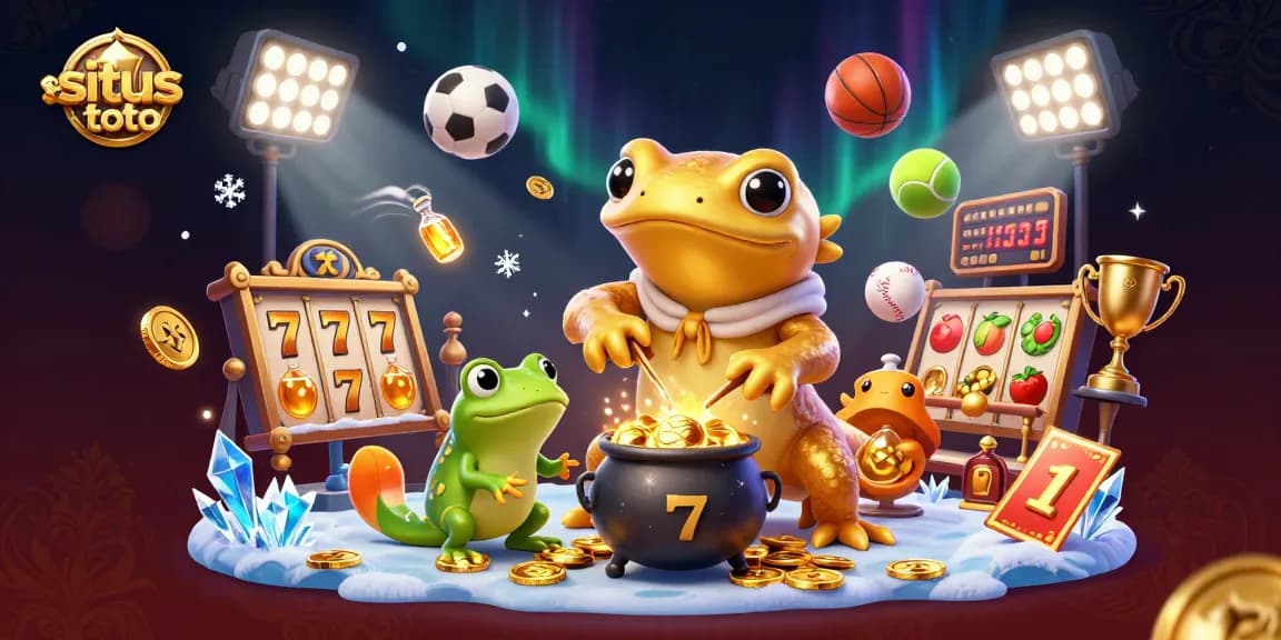 Situs toto showcases an enchanted alchemist turning metals into gold, surrounded by vibrant betting elements.