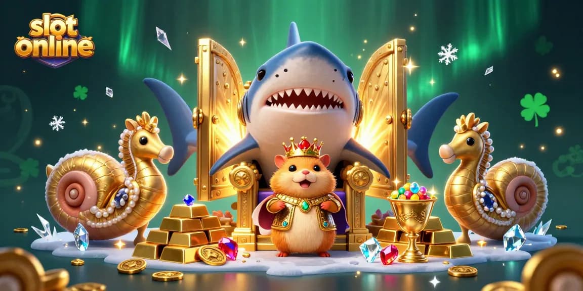 Menangkan jackpot di slot online dengan karakter kartun di kerajaan harta, dikelilingi emas dan permata.