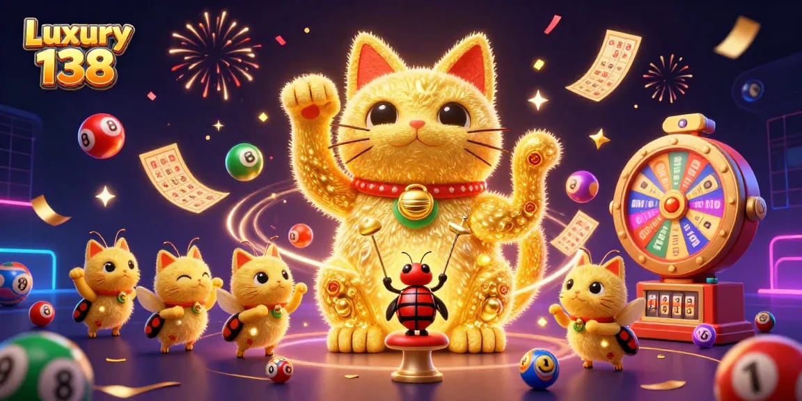 Engage with Luxury 138's vibrant gaming experience through this animated celebration of luck and fortune.