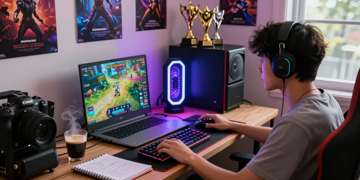 Garuda303 login in an engaging online gaming setup with vibrant graphics and accessories.