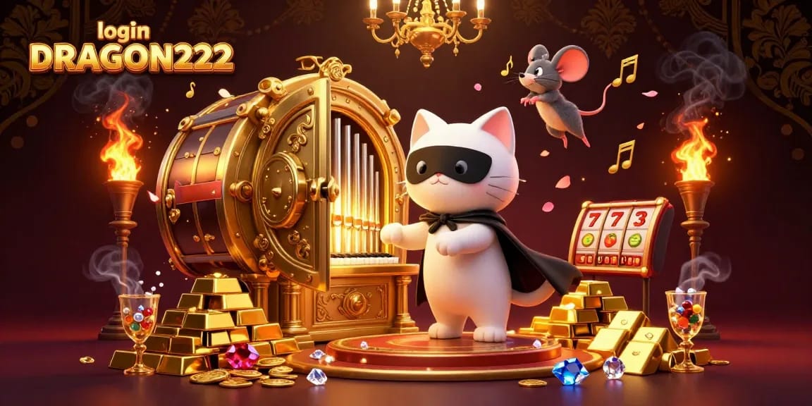 Engage with the thrilling login DRAGON222 experience featuring a casino organ, gold treasures, and vibrant characters.