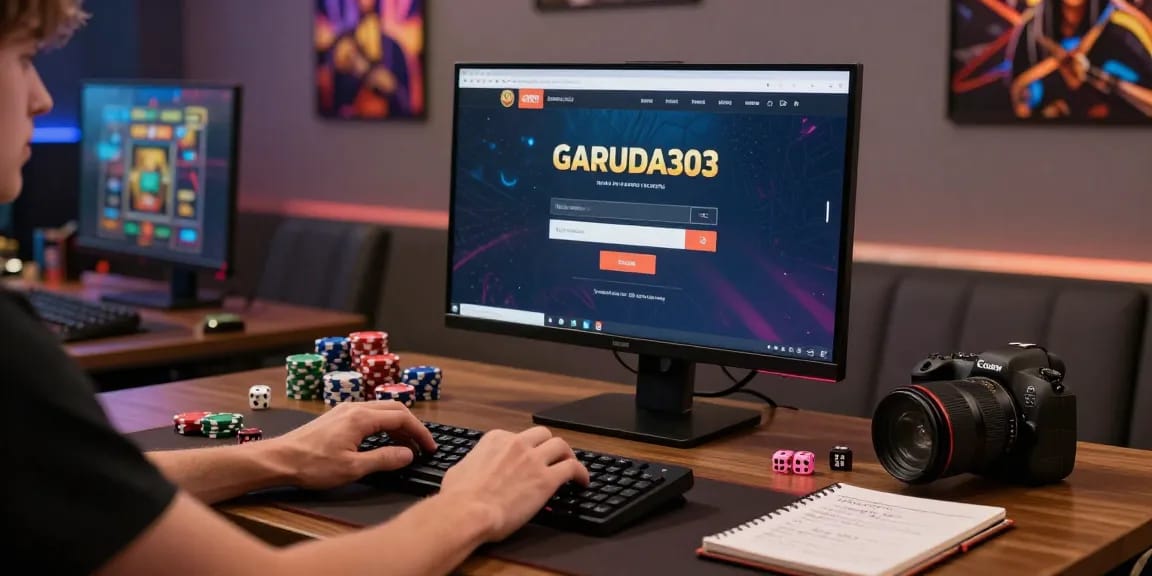 garuda303 login screen on a user-friendly gaming setup with poker chips and strategy notes