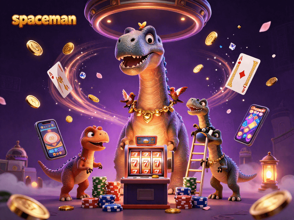 spaceman slots illustration filled with dazzling casino elements and dynamic characters