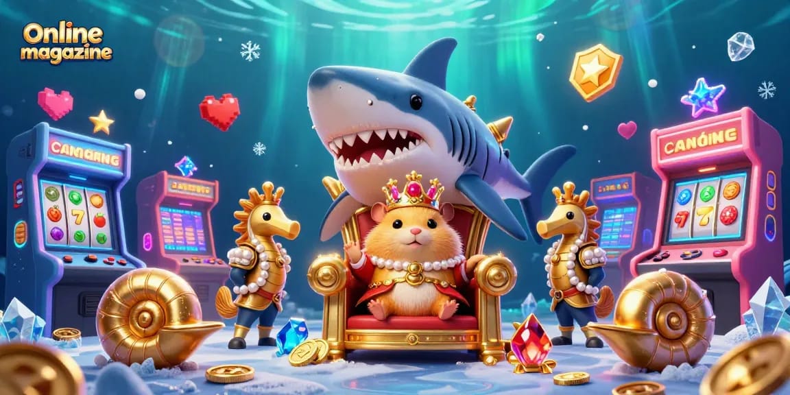 Play vibrant casino games featured in this online magazine's dynamic 3D illustration.