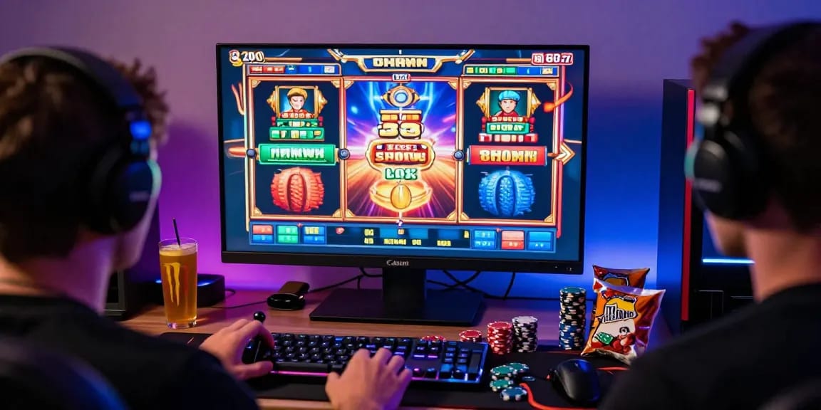 Engaging online slot gaming experience with vibrant visuals and gaming setup.