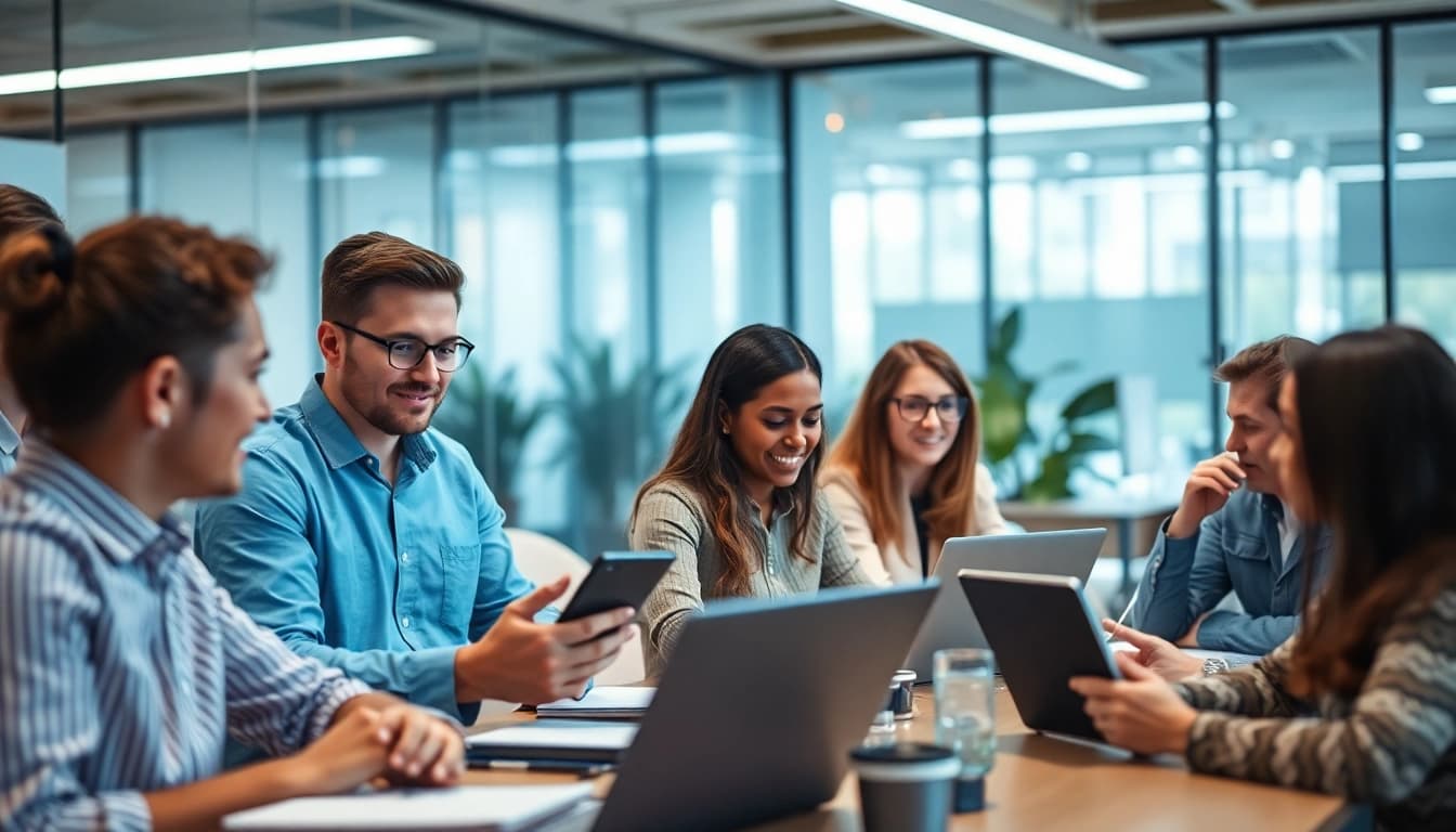 Engaging AI assistant for enterprise teams enhancing collaboration in a modern office.
