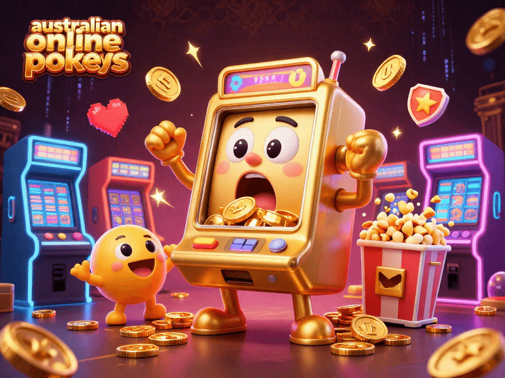 Spin and win at australian online pokies with vibrant slot machines celebrating lucky jackpots.