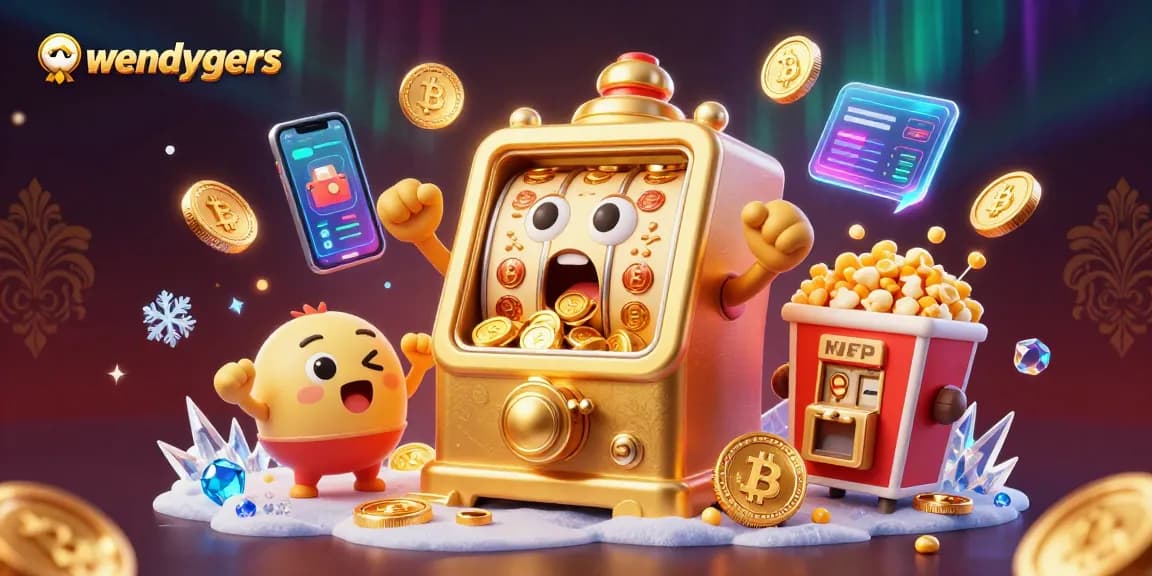 Putar jackpot di wendygers dengan mesin slot emas yang terkejut dan koin berjatuhan.