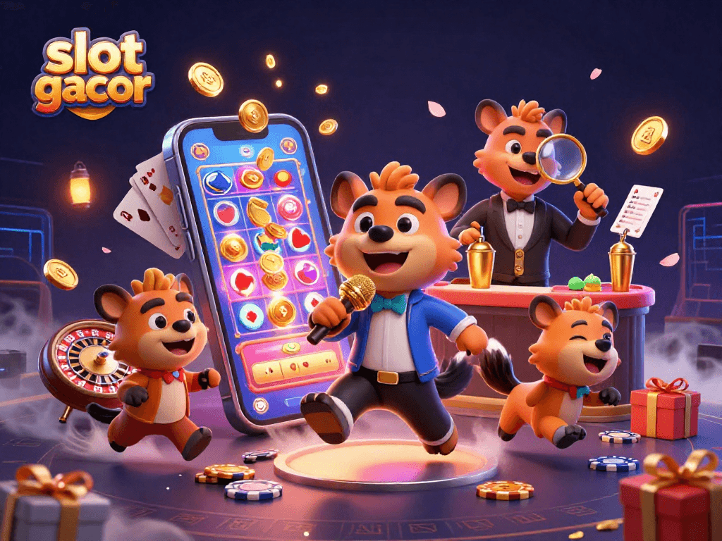 Experience the fun of slot gacor with hyena characters in a vibrant comedy casino setting.