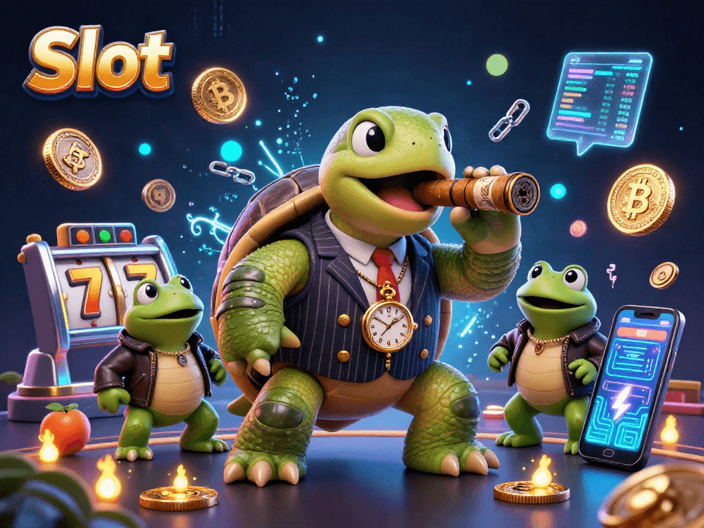 Engage with vibrant Slot gameplay featuring a turtle mobster and dynamic casino elements.