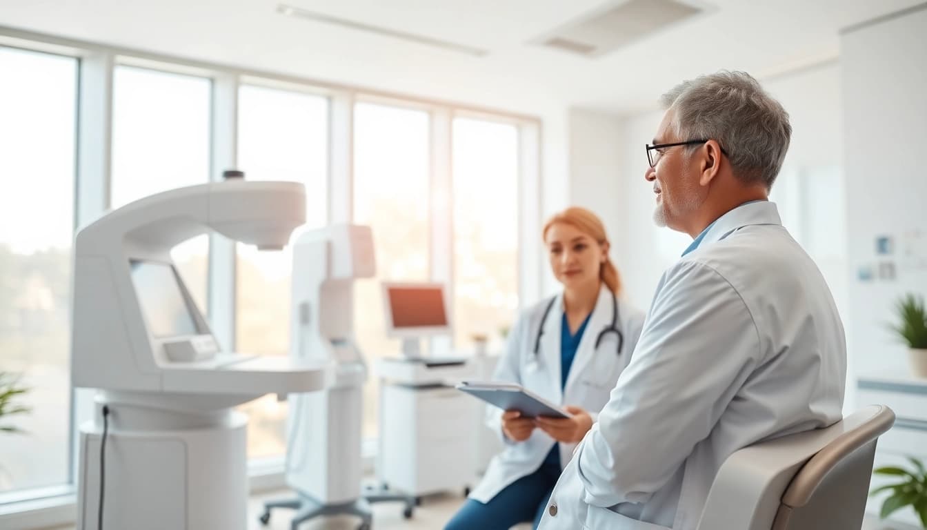Conducting a health check in Sydney CBD, featuring advanced medical tools and a welcoming atmosphere.