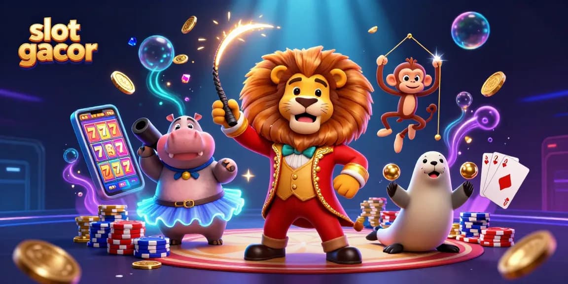 Menangkan slot gacor dengan ilustrasi sirkus 3D, karakter hewan ceria, dan efek kasino.