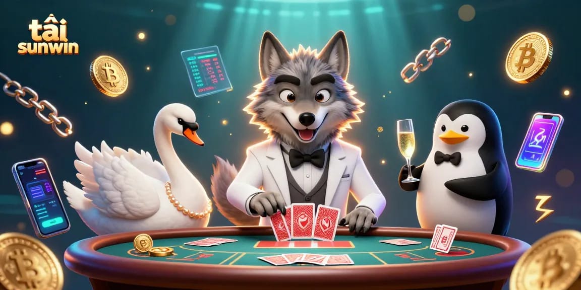 Experience thrilling games at tải sunwin, featuring a charming wolf, swan dealer, and penguin sommelier