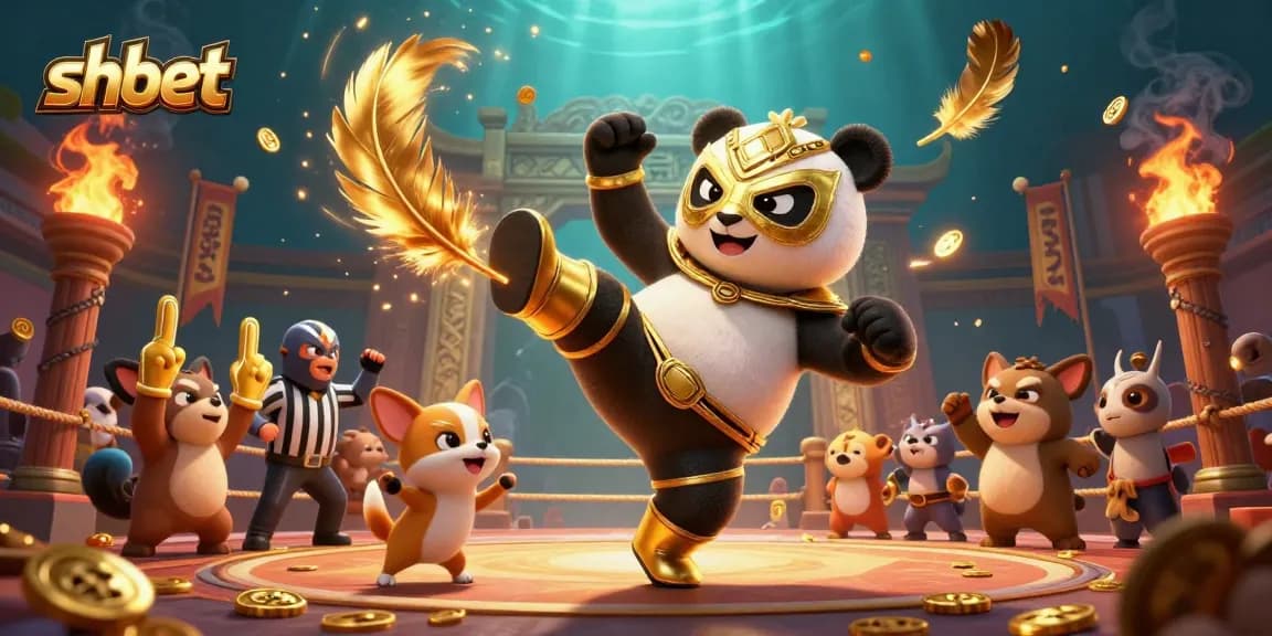 Experience the excitement of shbet's casino with a wrestler panda and vibrant crowd in action.