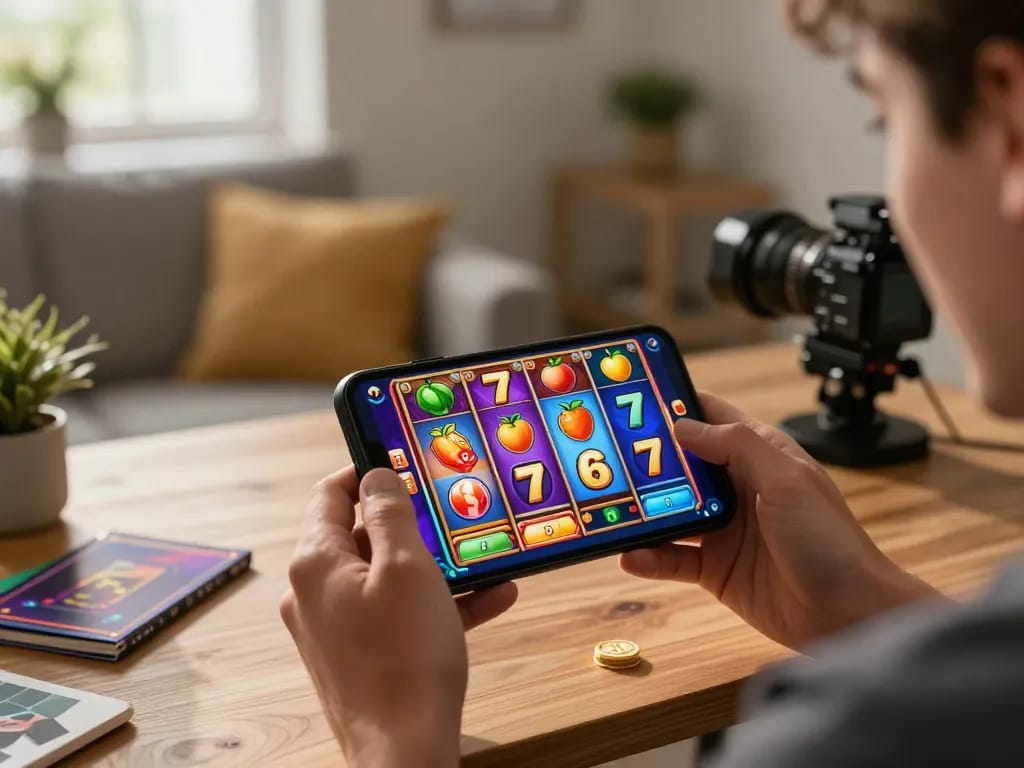 Players experiencing gacor slots on a mobile app, enjoying interactive gaming with vibrant visuals.