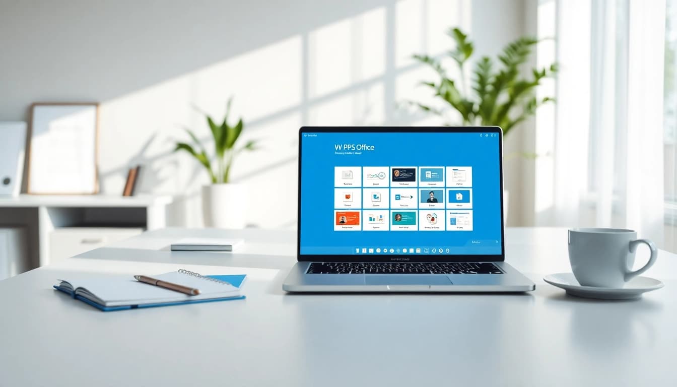 在现代办公空间中查看 WPS Office 界面,展示生产力工具。