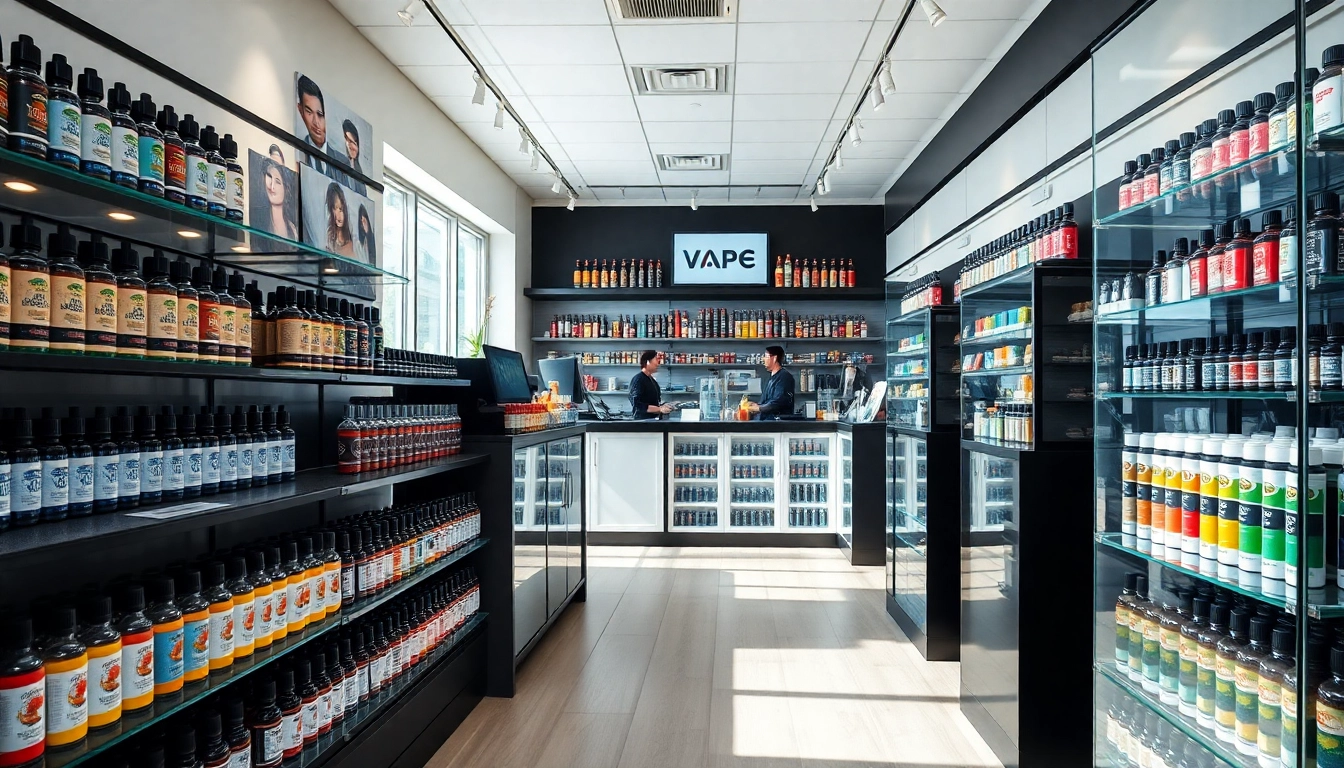 Showcasing Vape Juice Depot's diverse vape product selection in a modern shop setting.