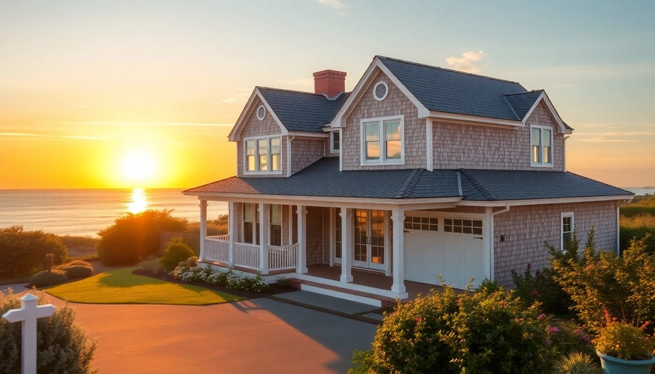 Stunning Cape Cod home design showcasing an elegant expansion with a garage, blending style and tranquility.