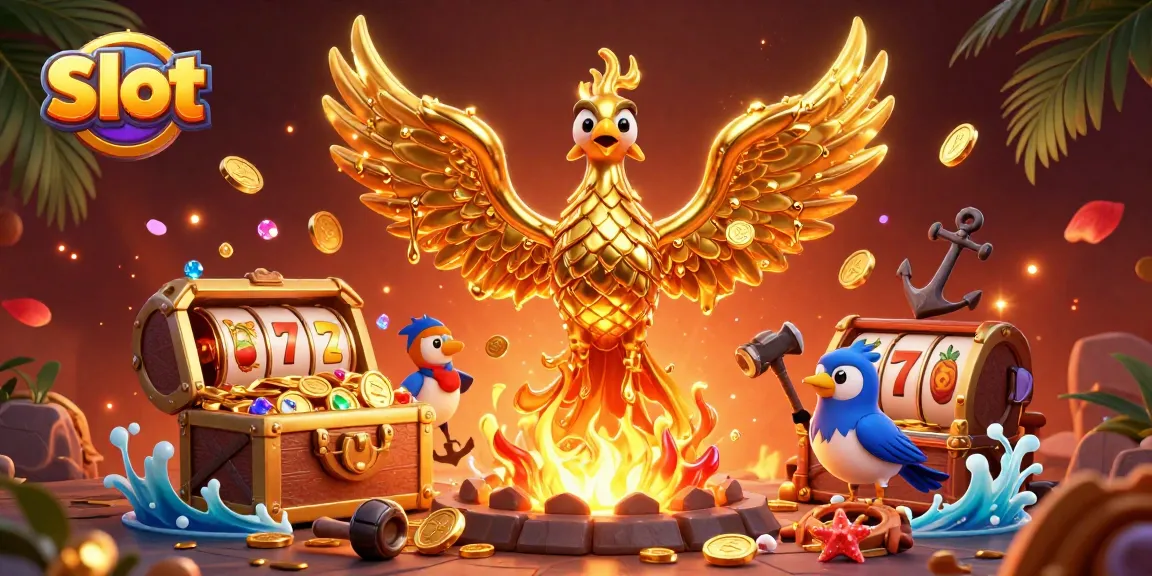 Spin the slot reels to win with the golden phoenix in a vibrant 3D casino scene.
