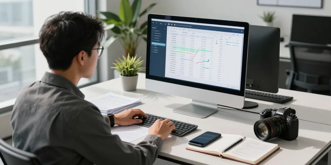 Streamlined asset tracing investigation with an analyst reviewing financial data in a modern workspace