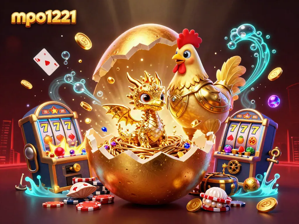 Experience the thrill of winning with mpo1221 in this vibrant casino-themed 3D scene.