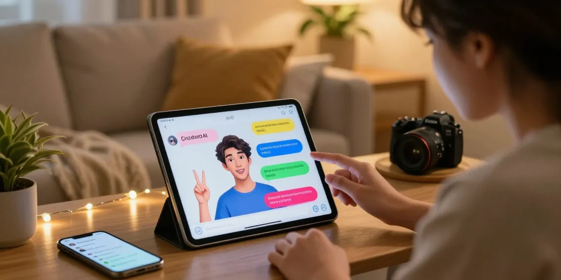 Engaging CrushOn AI virtual chat experience in a cozy living room setting.