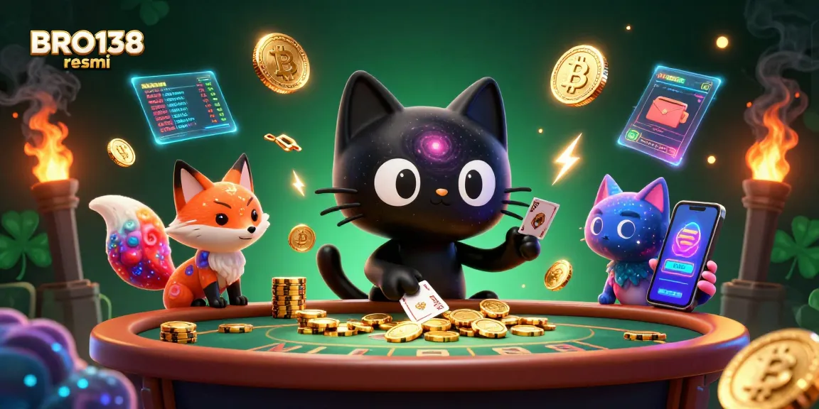 Engage with BRO138 resmi at a vibrant cosmic casino full of glowing crypto elements and dynamic play.