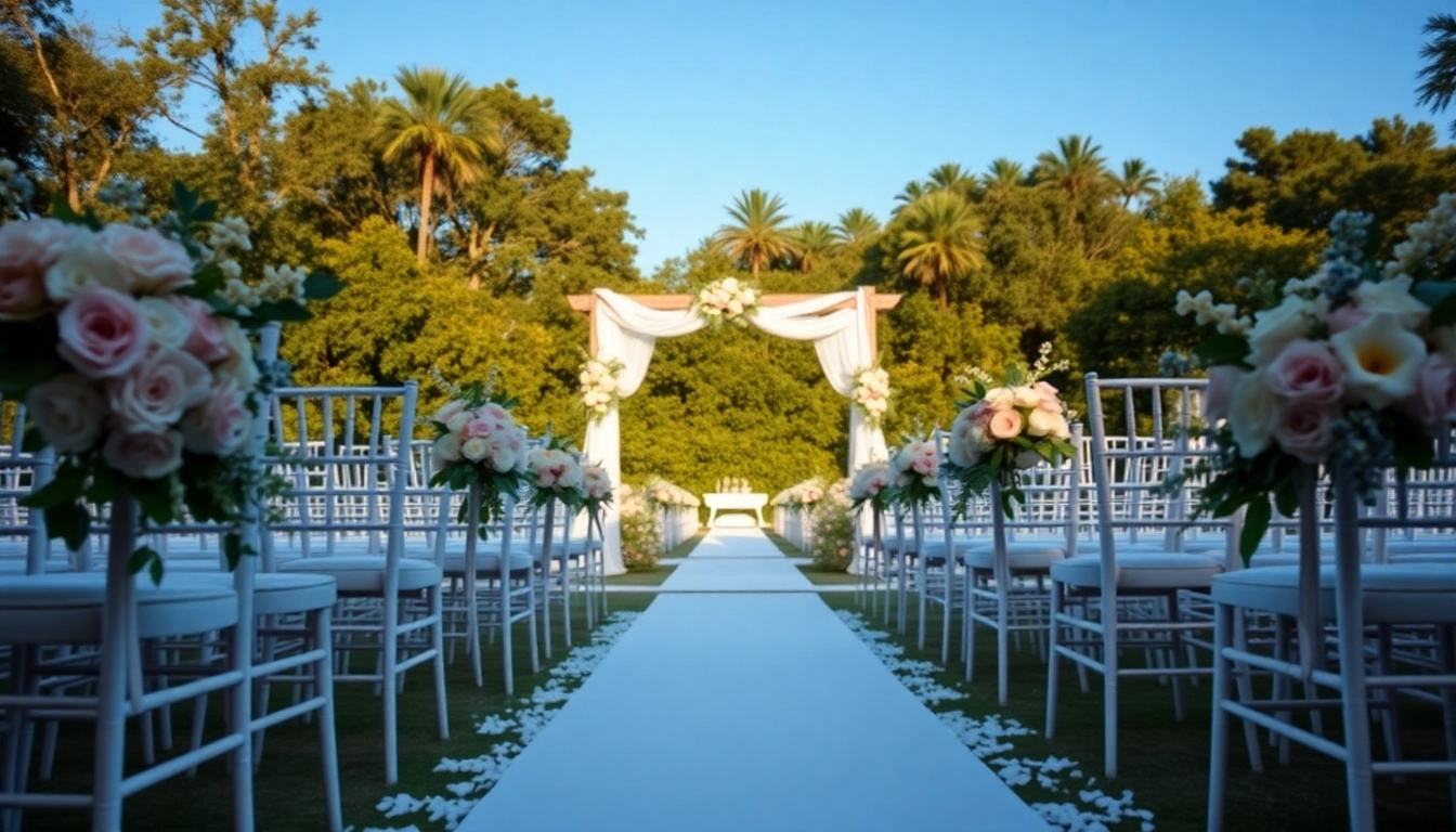Beautiful Jacksonville Wedding Venue with elegant outdoor seating and floral decor for a romantic ceremony.