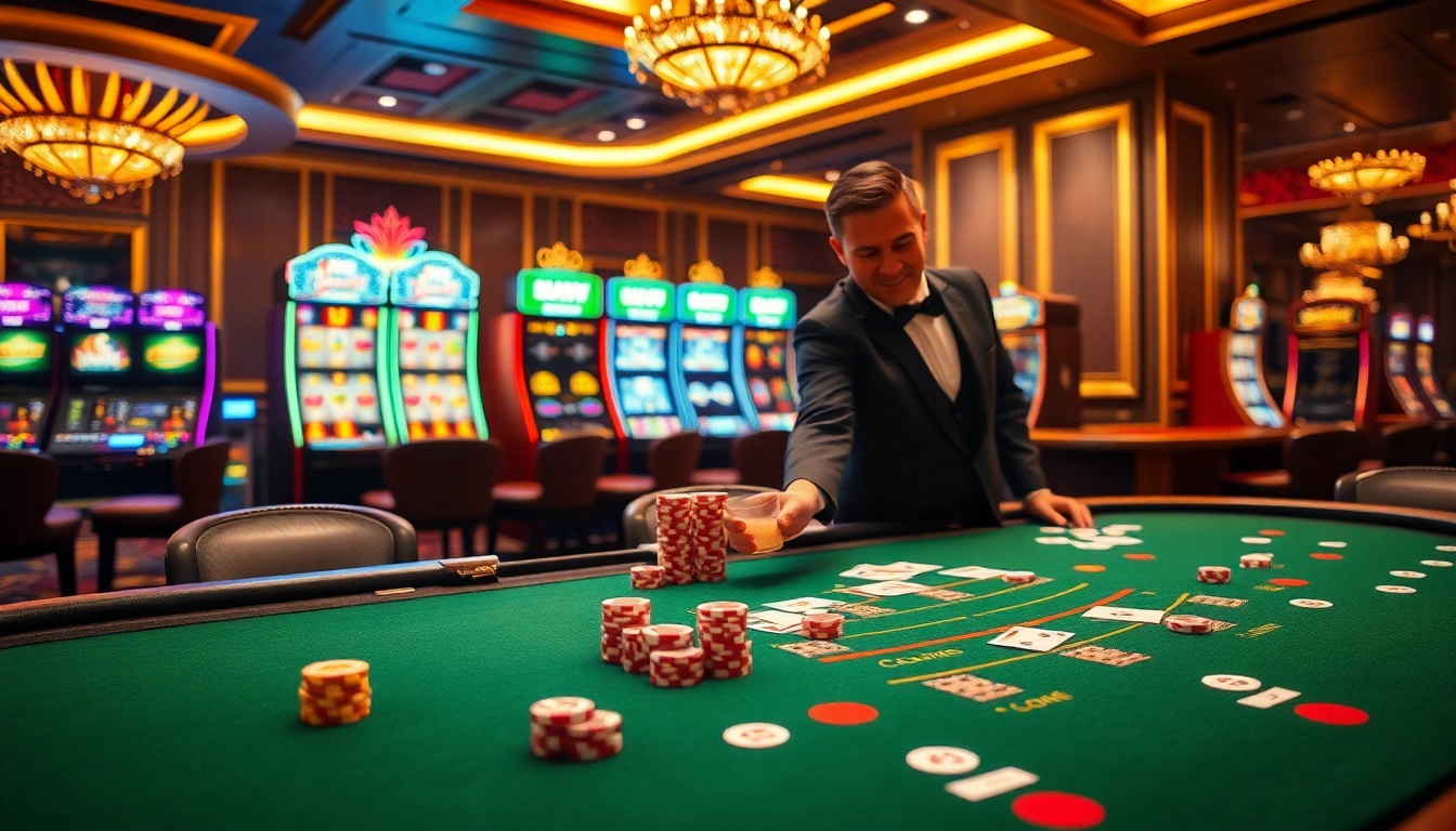 Exciting scene of online gambling at 888 new casino featuring poker chips and slot machines.