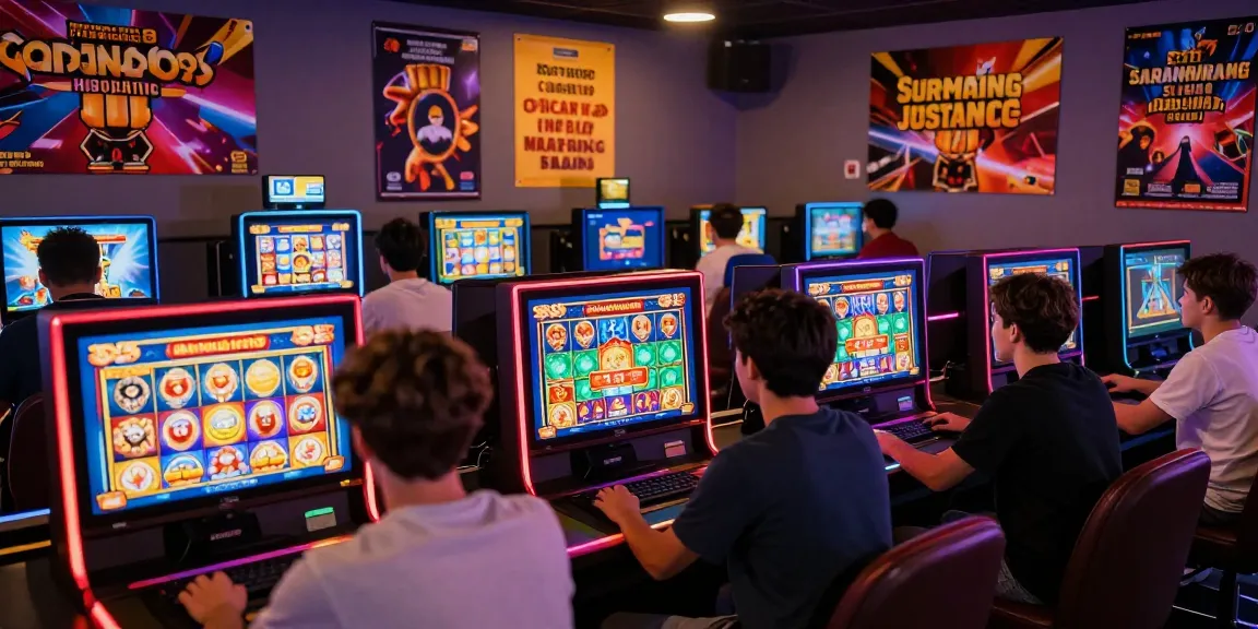 Exciting Garuda303 login scene with diverse players enjoying colorful slot games in a vibrant environment