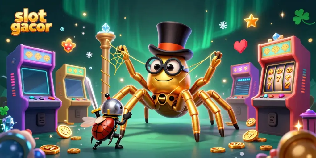 Engage with slot gacor excitement showcased in a vivid 3D casino scene filled with vibrant game elements.
