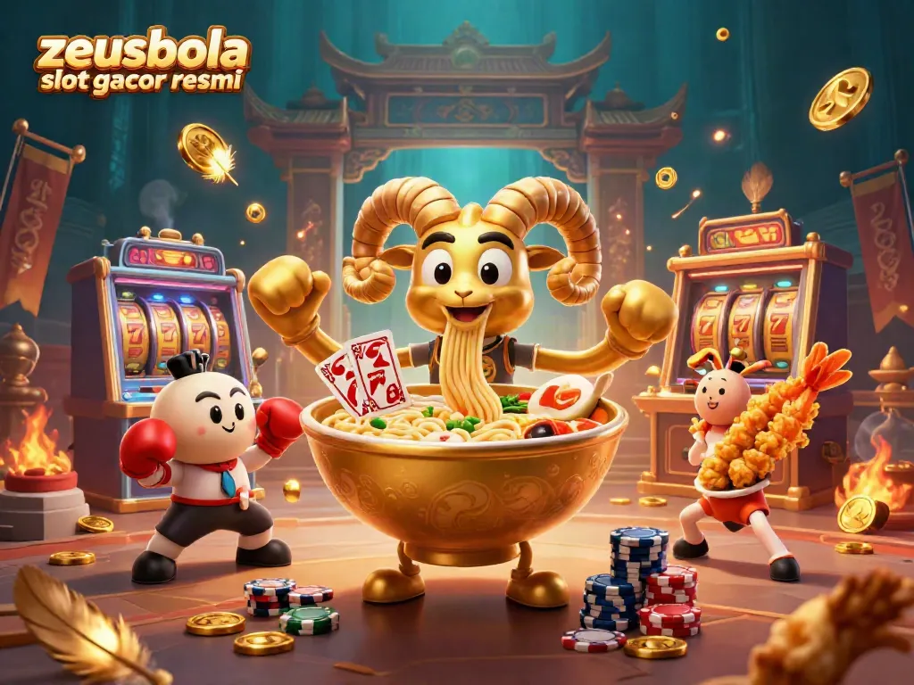 Engaging scene showcasing zeusbola slot gacor resmi with vibrant characters and slot machines in action.