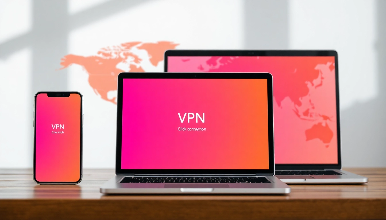 快连下载 展示VPN应用界面在多设备上实现全球连接。