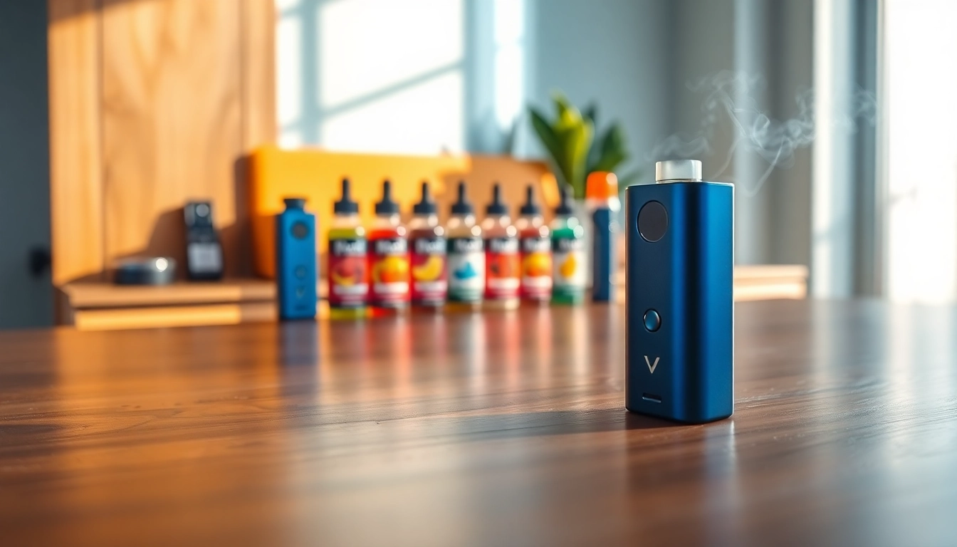 Vozol-Gerät in einem stilvollen Setting neben verschiedenen Geschmacksrichtungen präsentieren
