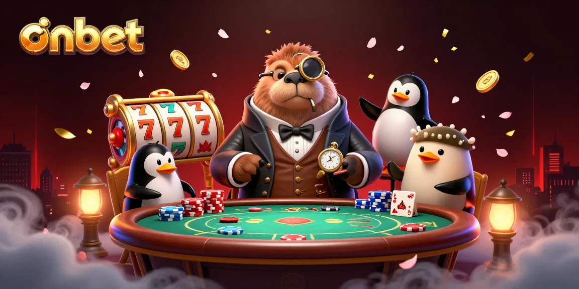Experience thrilling games at onbet with a memorable underwater poker scene featuring a jolly walrus and friends.