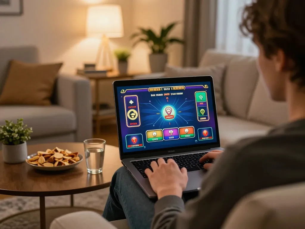 Player enjoying casino italiani non aams on laptop at home, showcasing engaging poker gameplay