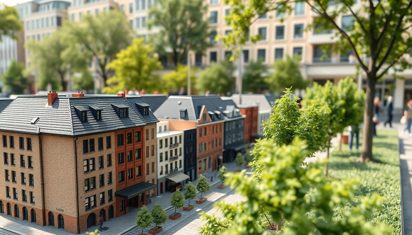 Architekturmodellbau Darmstadt: Detailliertes urbanes Modell von Ludwigshohviertel, lebendige Farbkombination.