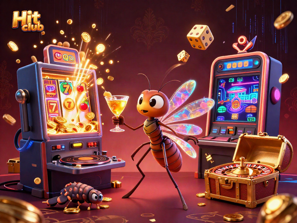 Engage with Hit club's vibrant casino experience featuring animated mascot, games, and rewards.