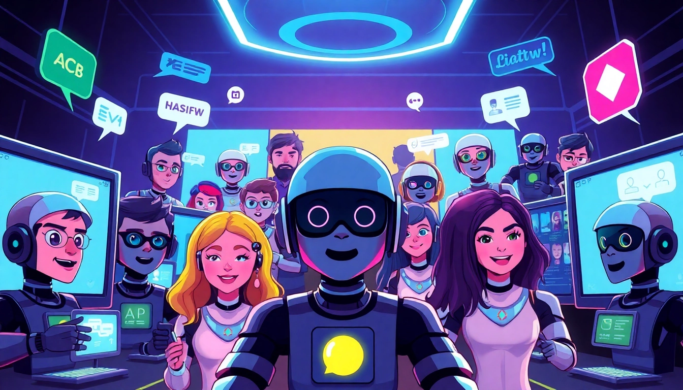 Explore the latest best nsfw ai chatbots through vibrant animated avatars in a tech-savvy interaction scene.