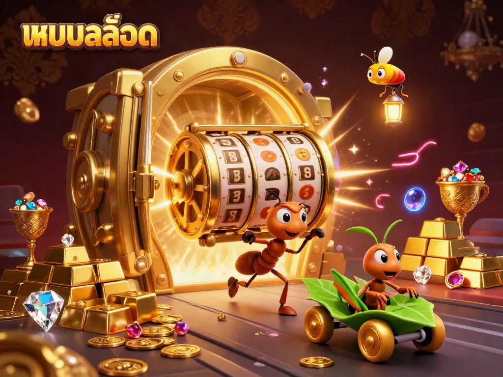 Engage in exciting แบบสล็อต adventures with a team of ants and explore a bustling casino filled with treasures.