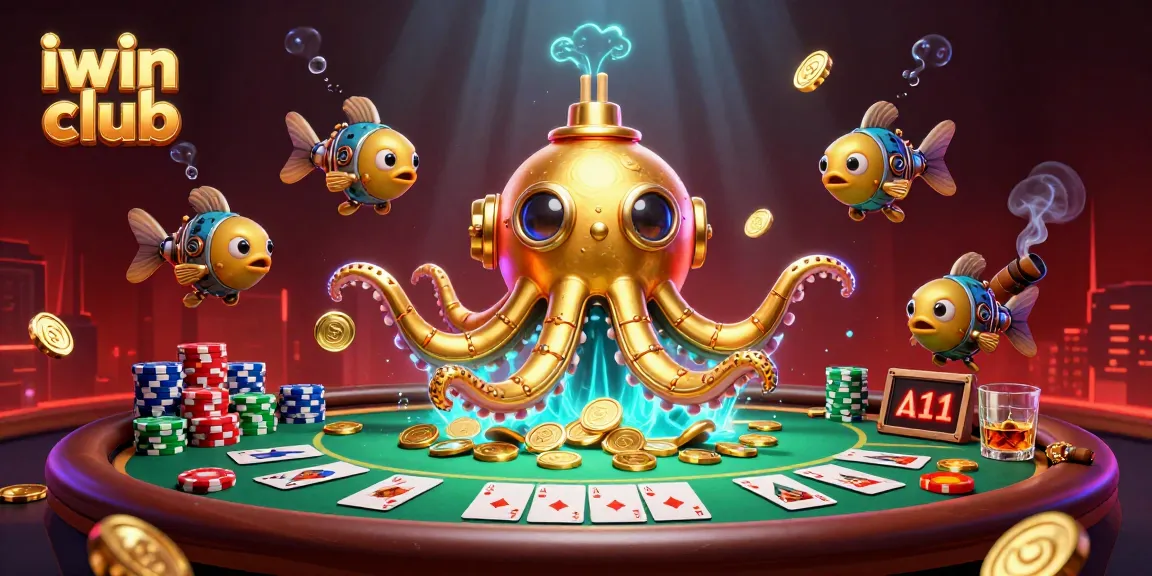 Experience iwin club with an exciting scene of a kraken submarine amidst a dynamic casino atmosphere.