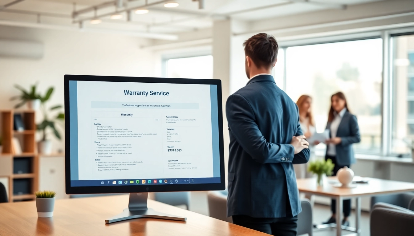 Warranty company for customers and repair providers actively supporting clients in a professional setting.